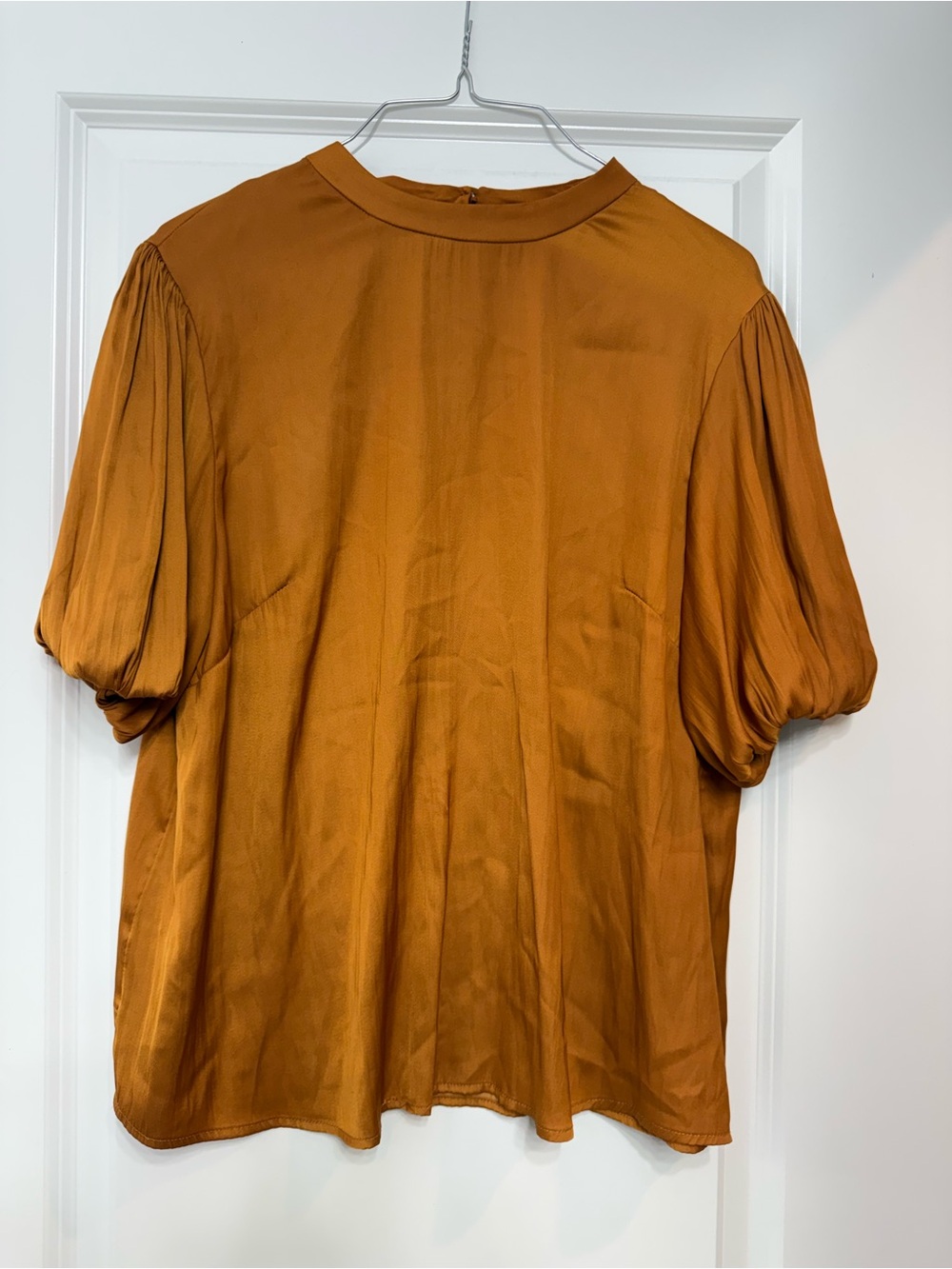 Anthropologie Burnt Orange Puff-Sleeve Dress Shirt